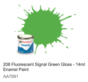 Humbrol Enamel 14ml (208) Fluorescent Signal Green Gloss AA7081