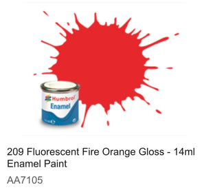 Humbrol Enamel 14ml (209) Fluorescent Fire Orange Gloss AA7105