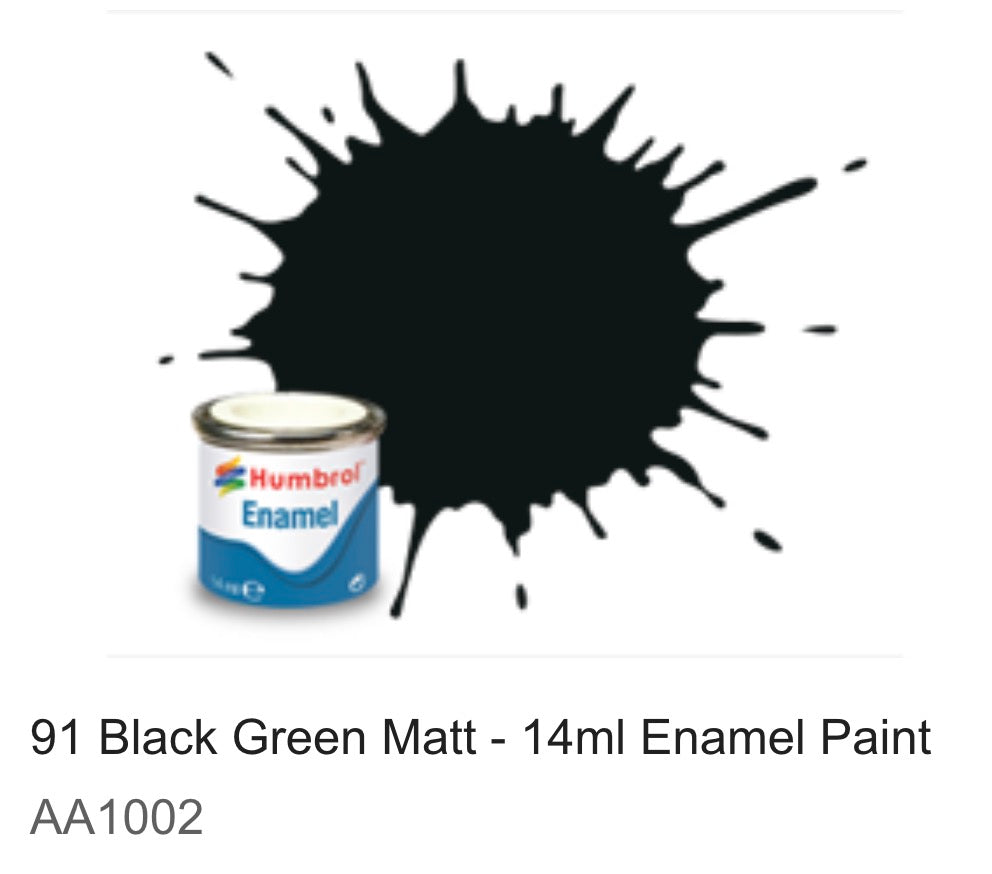 Humbrol Enamel 14ml ( 91) Black Green Matt AA1002