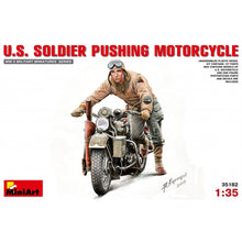 Load image into Gallery viewer, Miniart 1/35 US Soldier Pushing Motorcycle 35182