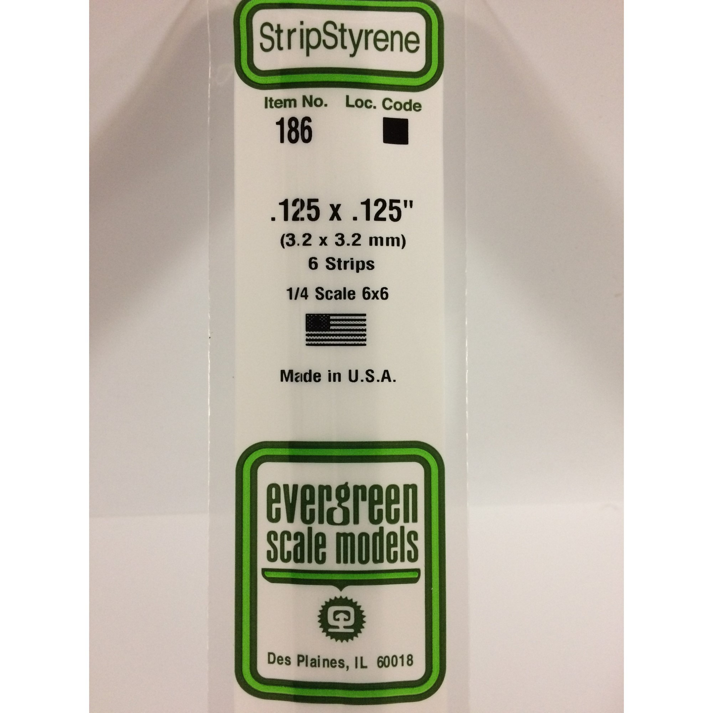 Evergreen 186 Styrene Plastic Strips 0.125