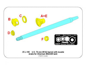 Aber 1/35 US 76 mm Barrel With Muzzle Brake For M4A3E8 35 L-186