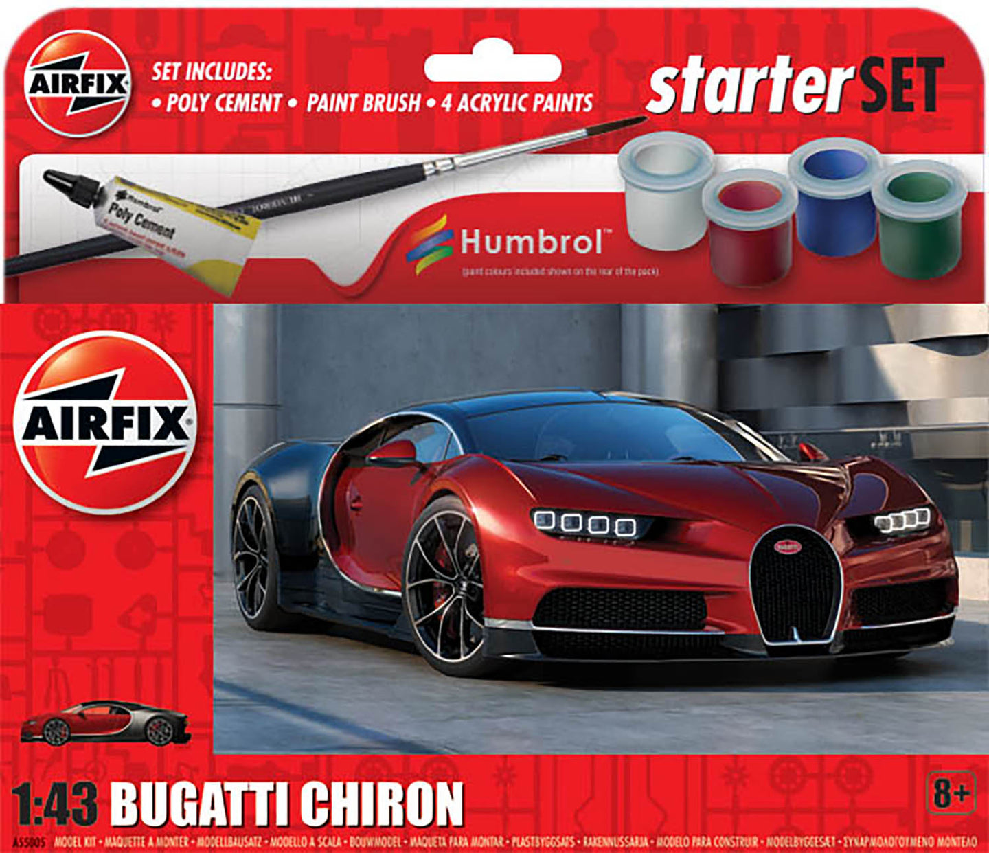 Airfix Bugatti Chiron Stater Set W/ Glue, Paints & Brushes 1:43