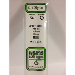 Evergreen 226 Styrene Plastic Tube 3/16" 0.187" x 14" (4)