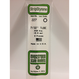 Evergreen 227 Styrene Plastic Tube 7/32" 0.219" x 14" (3)