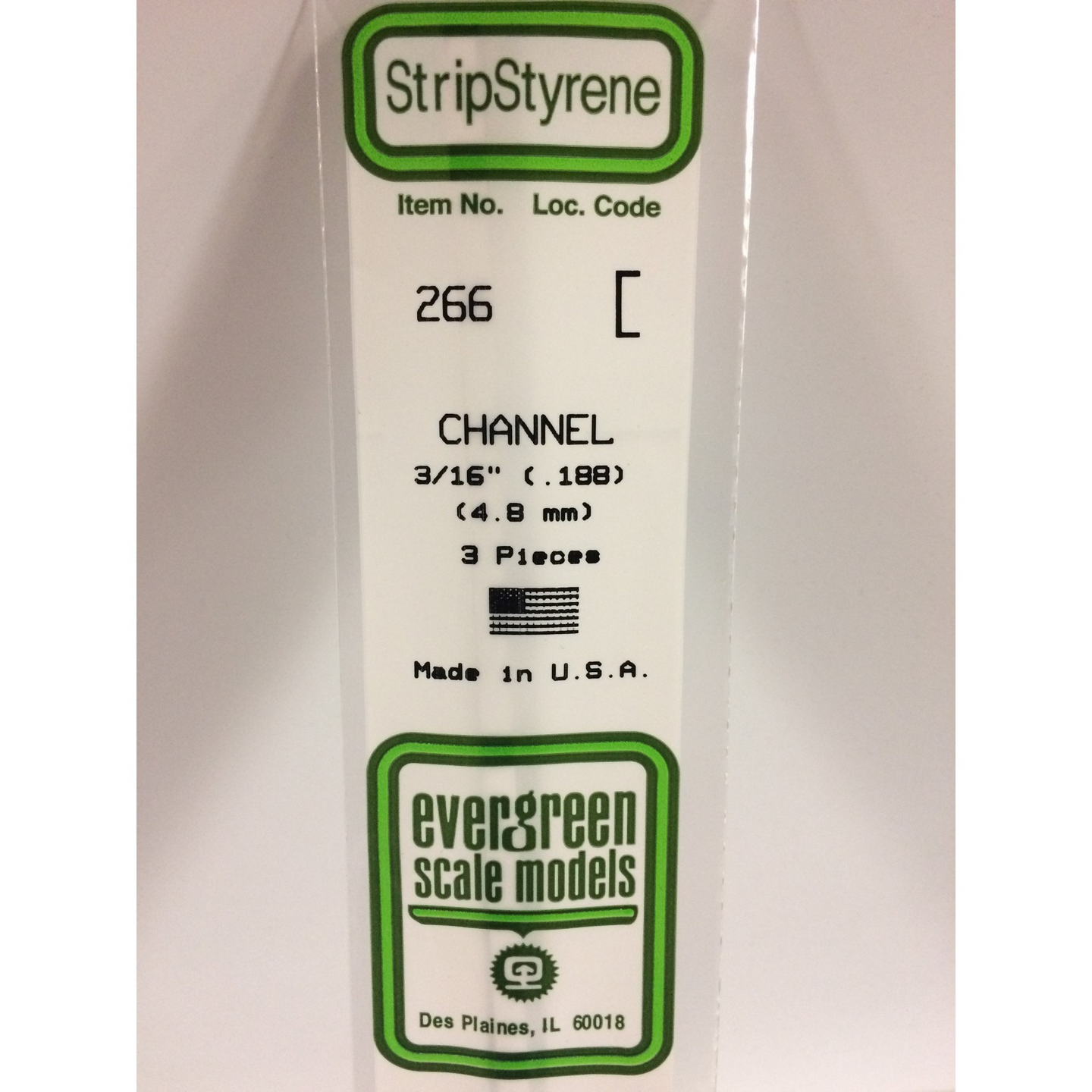 Evergreen 266 Styrene Plastic Channel 0.188