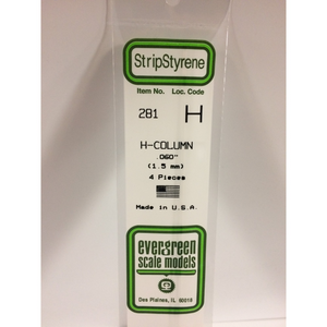 Evergreen 281 Styrene Plastic H Column 0.060" 1.5mm x 14" (4)