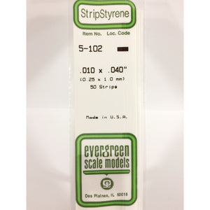 Evergreen 102 Styrene Plastic Strips 0.010" x 0.040" x 14"  (10)