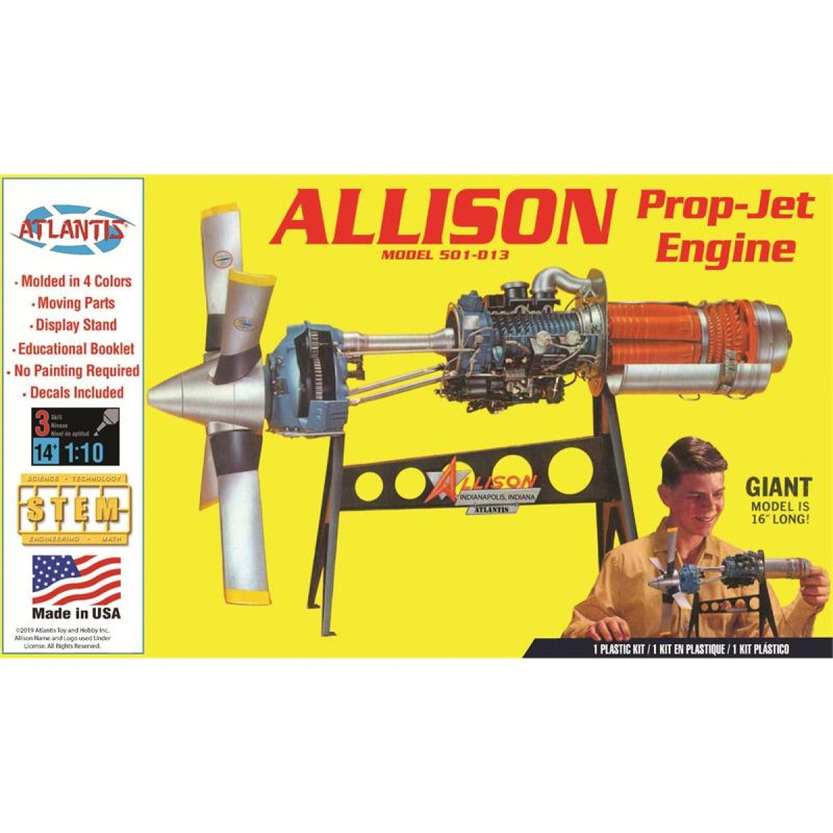 Atlantis 1/10 Allison Model 501-D13 Prop-Jet Engine Plastic Kit H1551