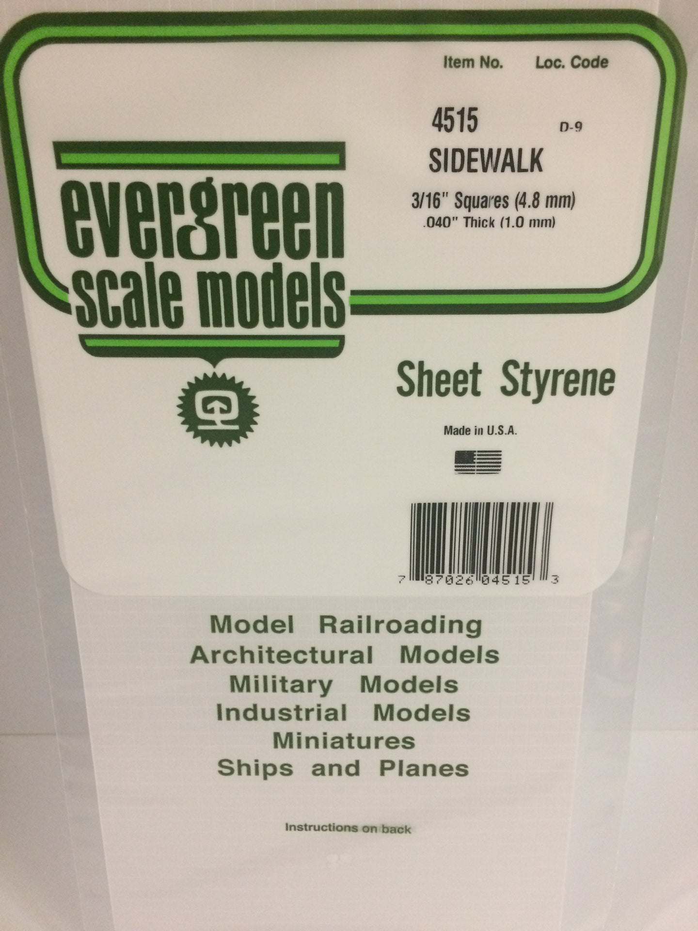 Evergreen 4515 Styrene Sidewalk 3/16