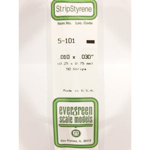Evergreen 101 Styrene Plastic Strips 0.010"x 0.030" x 14"  (10)