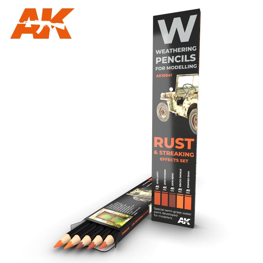AK Interactive AK10041 Weathering Pencils For Models Rust & Streaking set