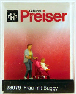 Preiser 1/87 HO Woman With Buggy Stroller Figure Set 28079