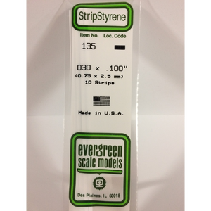 Evergreen 135 Styrene Plastic Strips 0.030"x 0.100" x 14"  (10)