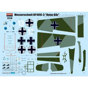Academy 1/48 German Messerschmitt Bf109E-3 Heinz Bar 12216