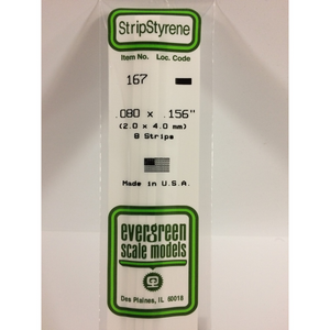 Evergreen 167 Styrene Plastic Strips 0.080"x 0.156"x 14"  (8)