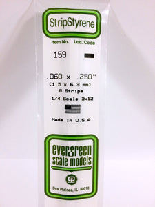 Evergreen 159 Styrene Plastic Strips 0.060"x 0.250"x 14"  (8)