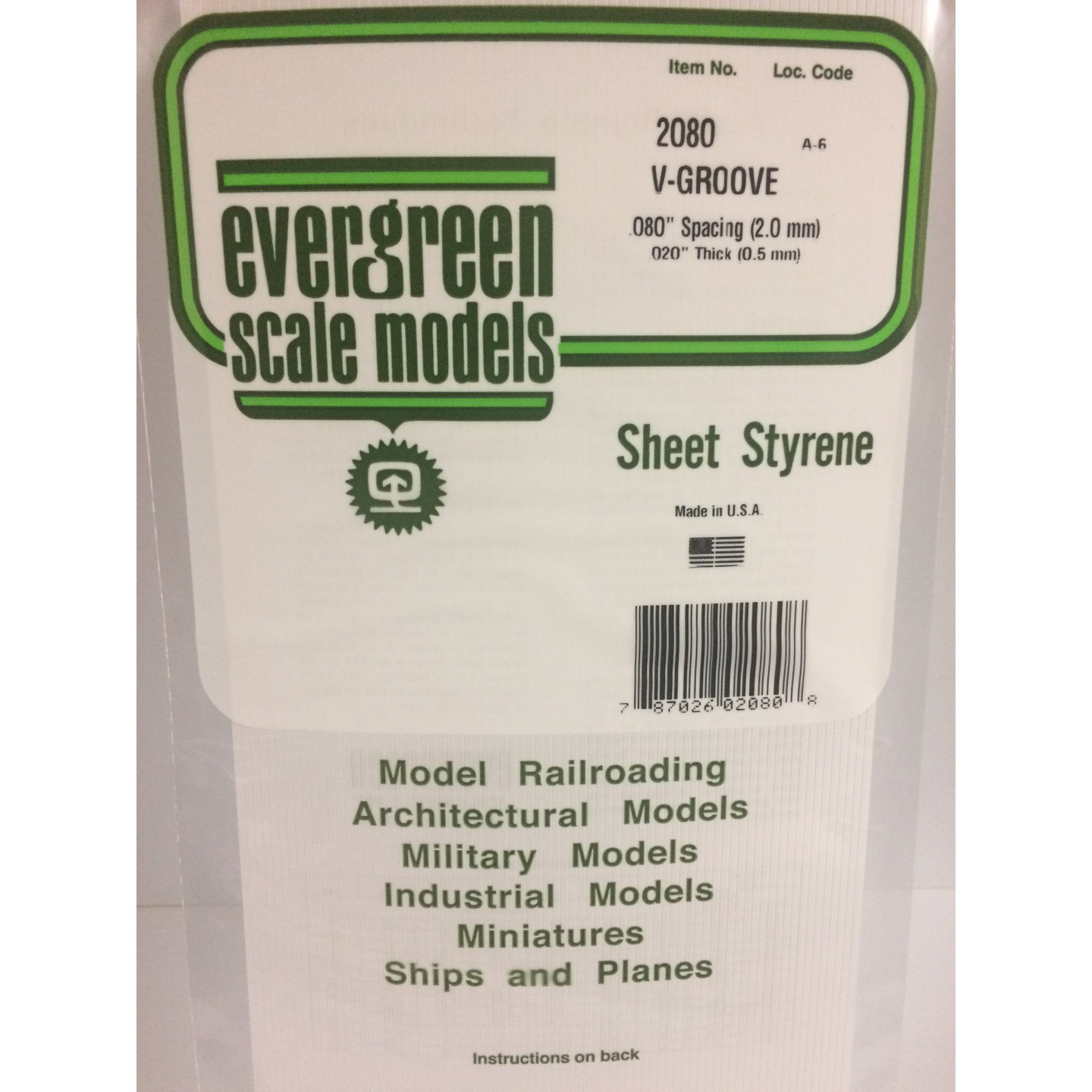 Evergreen 2080 Styrene Plastic V-Groove Styrene Plastic 0.080