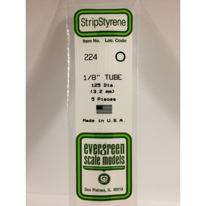 Evergreen 224 Styrene Plastic Tube 1/8" 0.125" x 14" (5)