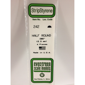 Evergreen 242 Styrene Plastic Half Round 0.080" x 14" (4)