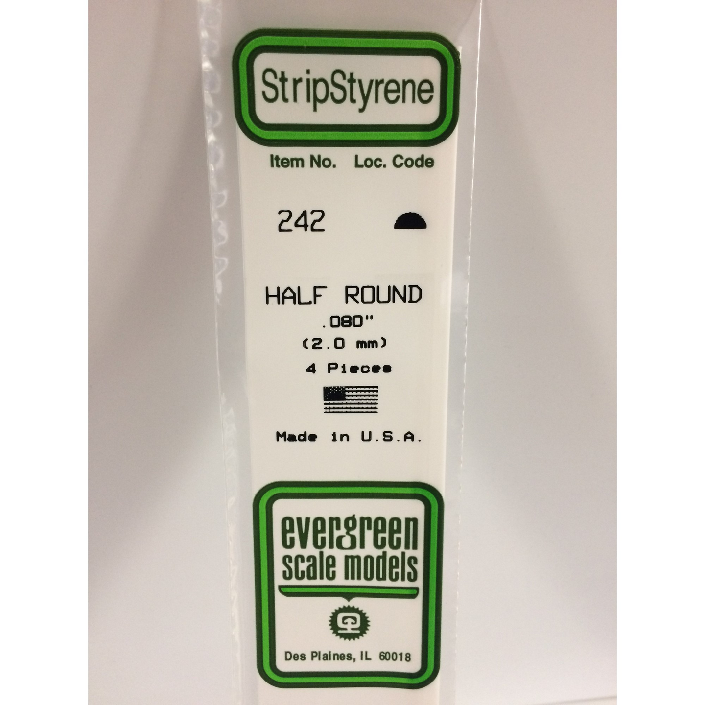Evergreen 242 Styrene Plastic Half Round 0.080