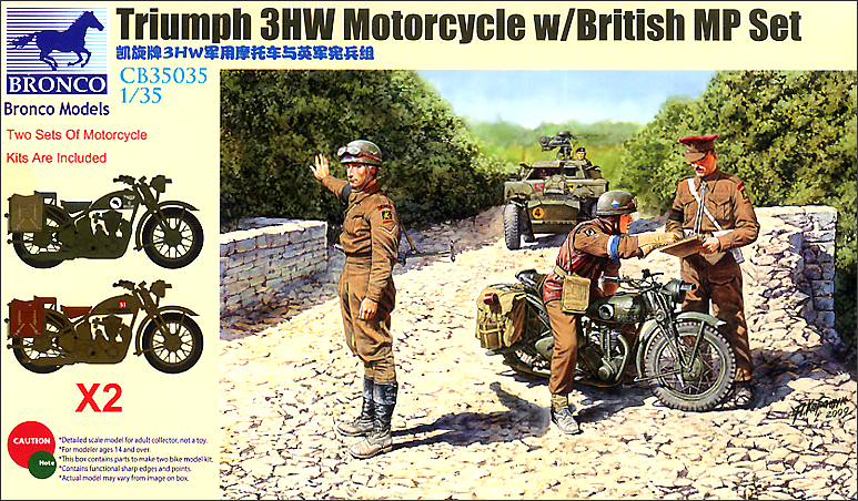 Bronco 1/35 British Triumph 3HW Motorcycles (2) w/ British MP Set CB35035 SALE