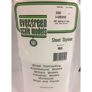 Evergreen 2050 Styrene Plastic V-Groove Styrene Plastic 0.050"x 12"x 6" (1)