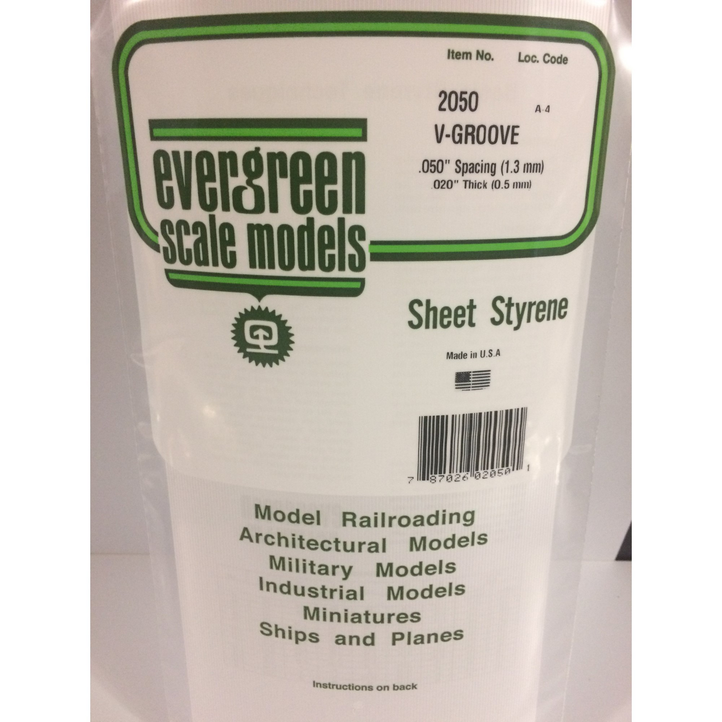 Evergreen 2050 Styrene Plastic V-Groove Styrene Plastic 0.050