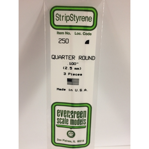Evergreen 250 Styrene Plastic Quarter Round 0.100" x 14" (3)