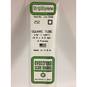 Evergreen 252 Styrene Plastic Square Tube 1/8" 0.125" x 14" (3)