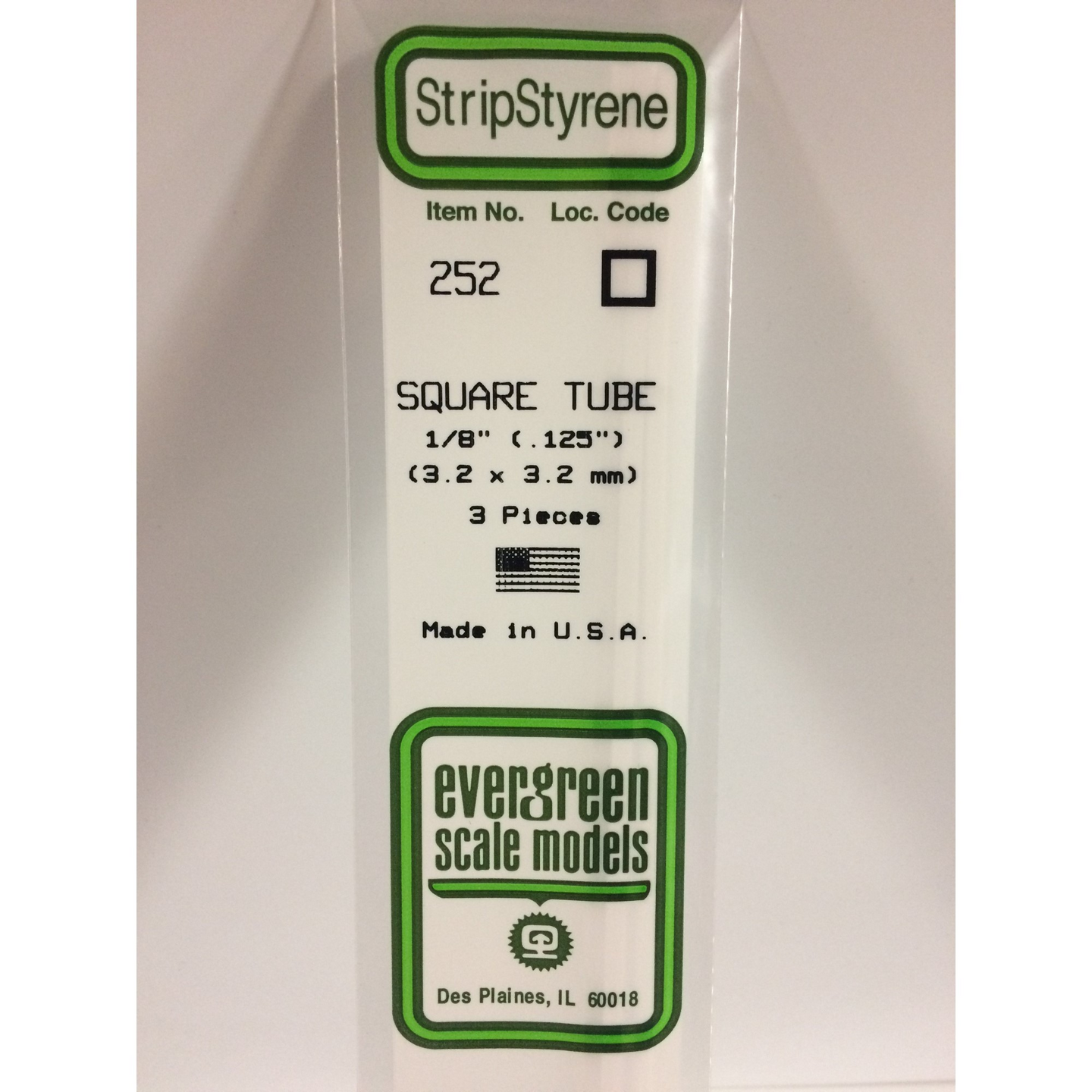 Evergreen 252 Styrene Plastic Square Tube 1/8
