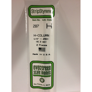 Evergreen 287 Styrene Plastic H Column 0.250"  6.4mm x 14" (2)