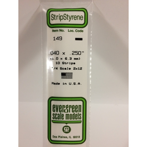 Evergreen 149 Styrene Plastic Strips 0.040"x 0.250"x 14"  (10)