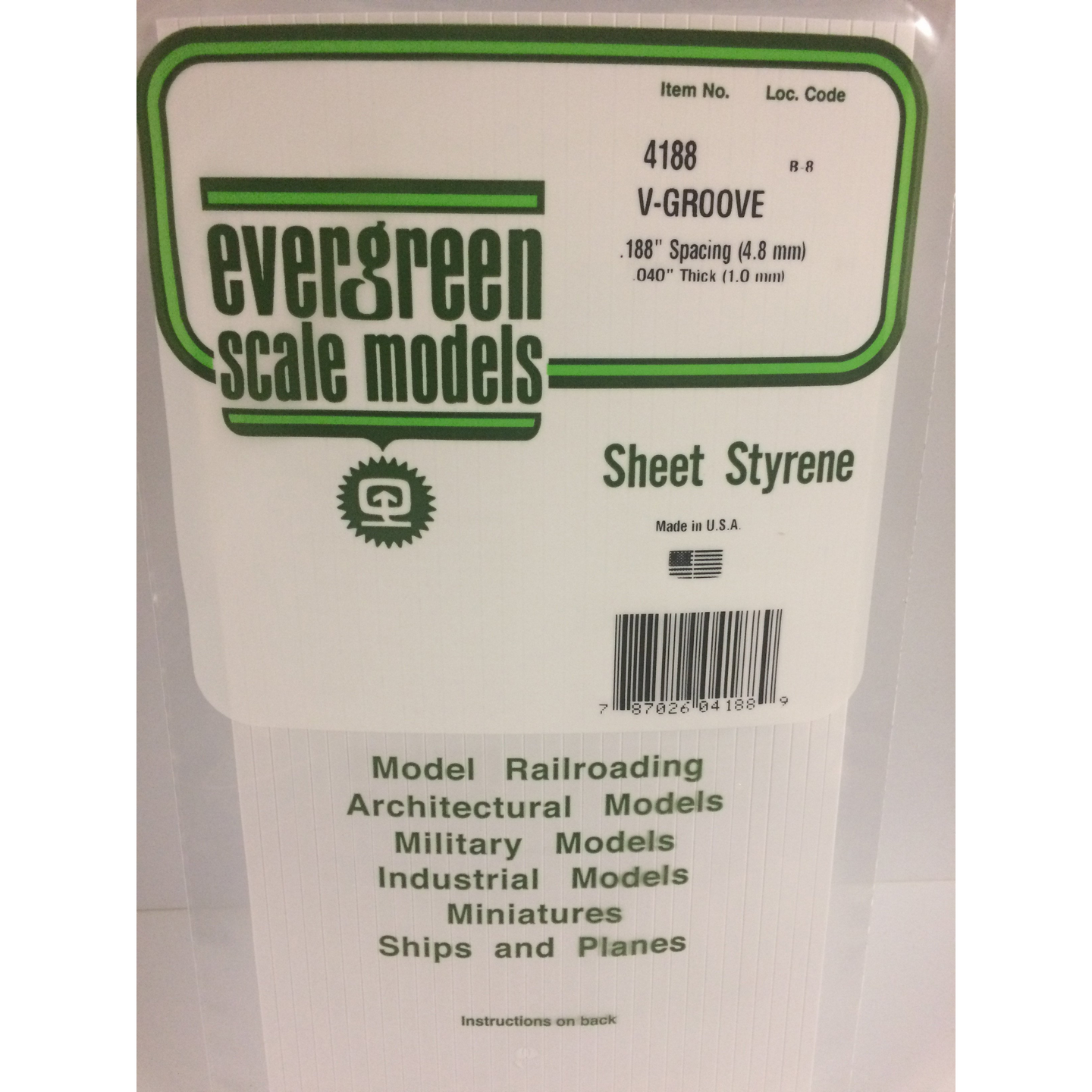 Evergreen 4188 Styrene Plastic V-Groove 0.188