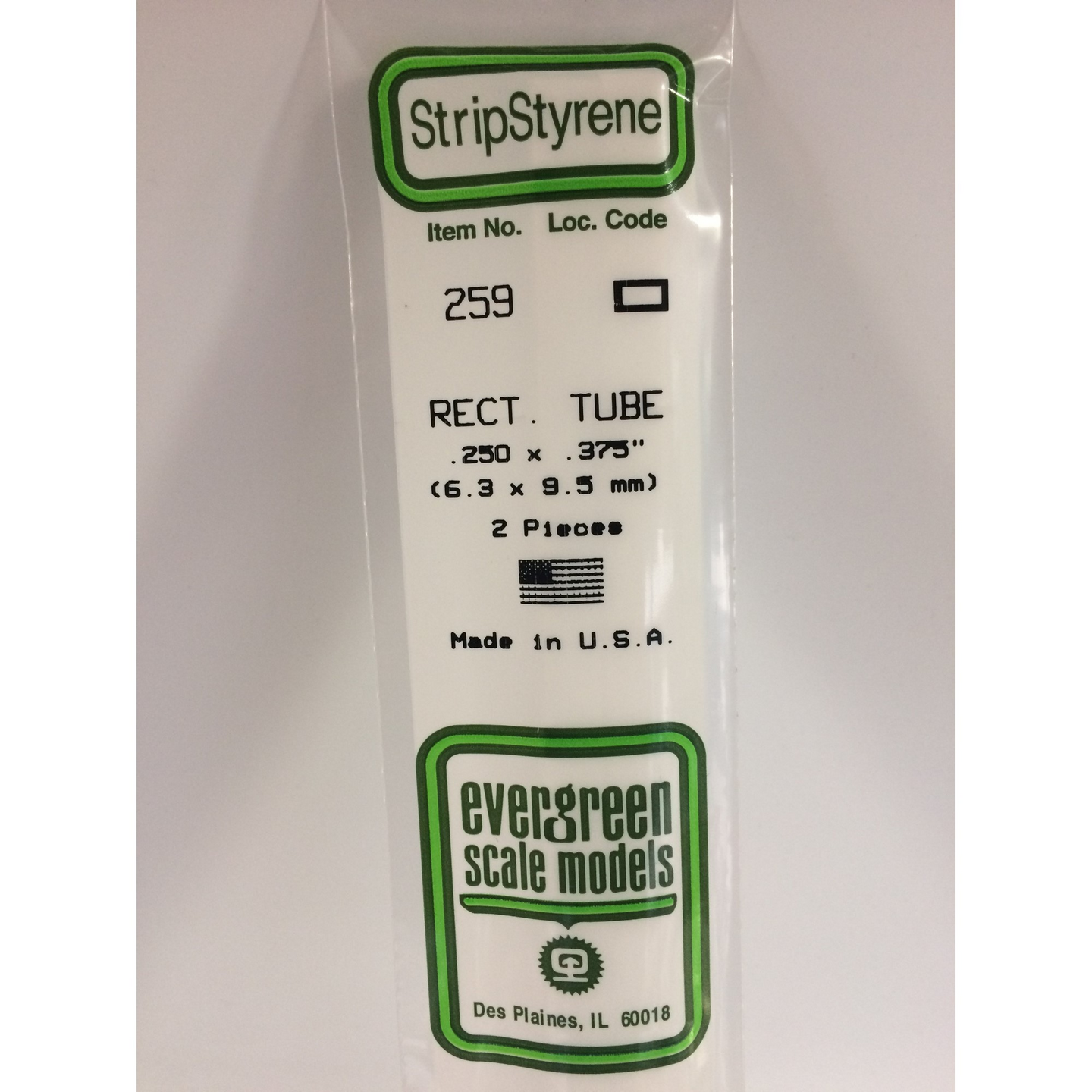 Evergreen 259 Styrene Plastic Rectangular Tube 0.250