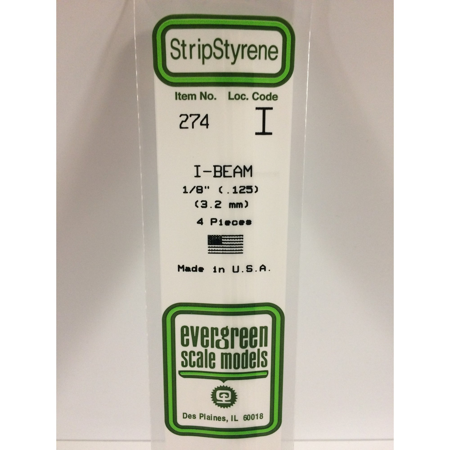 Evergreen 274 Styrene Plastic I Beam 0.125
