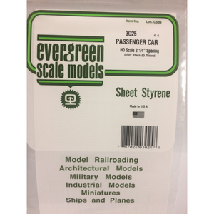 Evergreen 3025 Styrene Plastic HO Passenger Car 2-1/4" Spacing (1)
