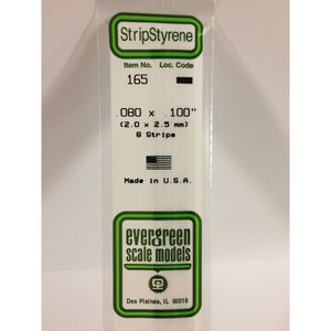 Evergreen 165 Styrene Plastic Strips 0.080"x 0.100"x 14"  (8)