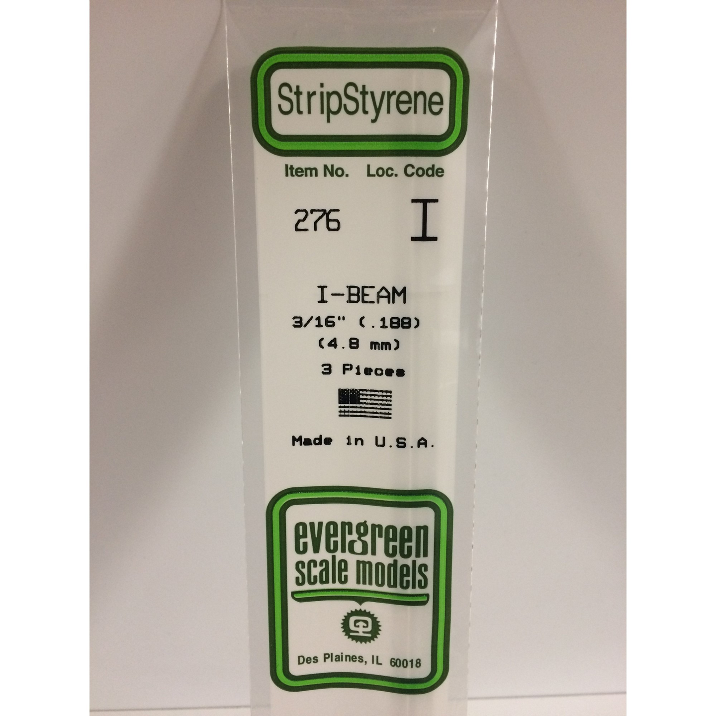Evergreen 276 Styrene Plastic I Beam 0.188