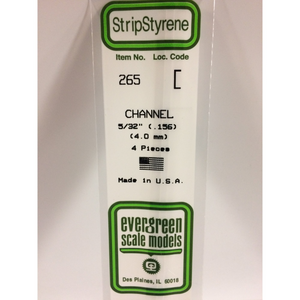 Evergreen 265 Styrene Plastic Channel 0.156" 4.0mm x 14" (4)