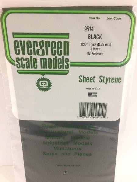 Evergreen 9514 Black Styrene Sheet 0.030