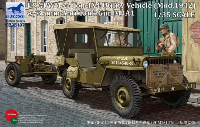 Bronco 1/35 US GPW 1/4 Ton 4x4 Mod. 1942 w/ M3A1 37mm ATG CB35107