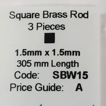 Load image into Gallery viewer, Albion SBW15 1.5mm x 1.5mm Square Brass Rod 3-PACK
