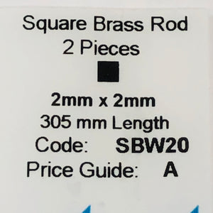 Albion SBW20 2mm x 2mm Square Brass Rod 2-PACK