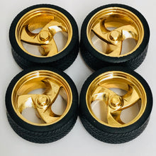Load image into Gallery viewer, Pegasus 1/24 Rim &amp; Tire Set 1204 Tri Blades Gold (4)