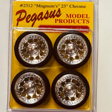 Load image into Gallery viewer, Pegasus 1/24 Rim &amp; Tire Set 2312 &quot;Magnum&#39;s&quot; 23&quot; Chrome (4)