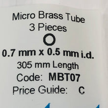 Load image into Gallery viewer, Albion MBT07 Brass Micro Tubing 0.7 mm OD x 0.5 mm ID 3-PACK