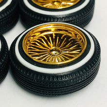 Load image into Gallery viewer, Pegasus 1/24 Rim &amp; Tire Set 1314 Gold DZ's Shallow Rim w/ Whitewalls (4)