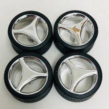 Load image into Gallery viewer, Pegasus 1/24 Rim &amp; Tire Set 1210 Chrome 3 Spoke Rims With Tires (4)