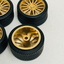 Load image into Gallery viewer, Pegasus 1/24 Rim &amp; Tire Set 1208 Gold Spider Rims With Tires (4)